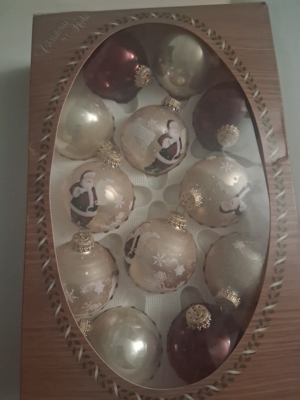Vintage Decorative Christmas Ornament Set - Champagne & Burgundy
